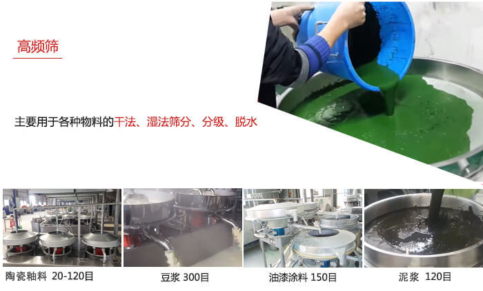 用于各種物料的干法，濕法，分級，脫水等功能