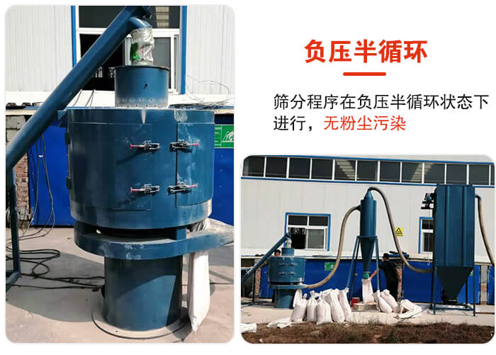 氣流篩負壓半循環(huán)，篩分程序在負壓版循環(huán)狀態(tài)下進行，無粉塵污染。